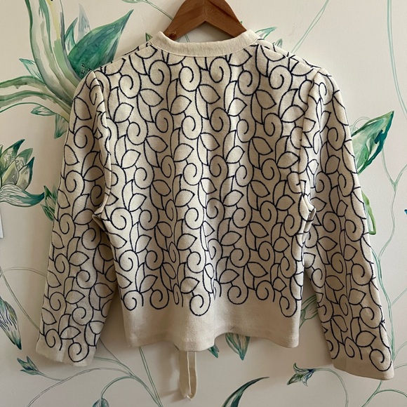 Devernois Ivory Cardigan with Navy Swirl Embroidery - Picture 3 of 6